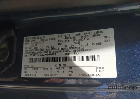 2018 Ford F-150 Xl z USA, uszkodzony, nr VIN 1FTMF1EB2JKG02419